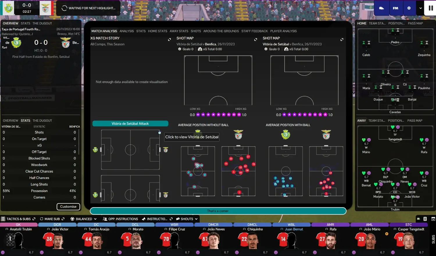 Best Football Manager 2024 skins - In-match screen using Just Skin 24 for FM24