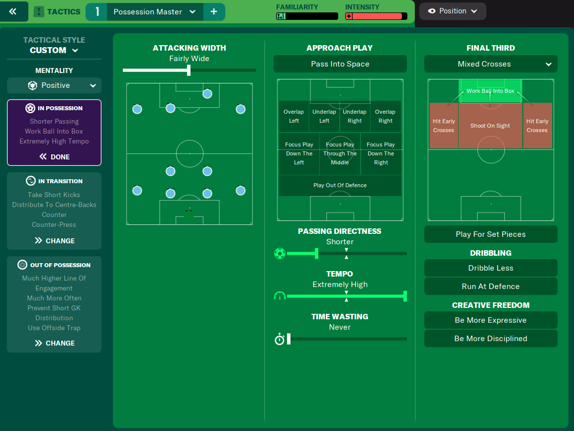 Football Manager 2022 Possession Master Tactic team instructions in possession