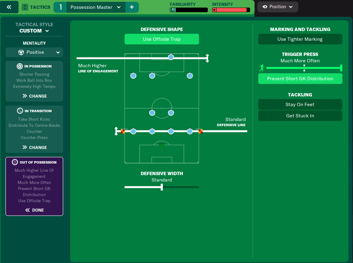 Football Manager 2022 Possession Master Tactic team instructions out of possession
