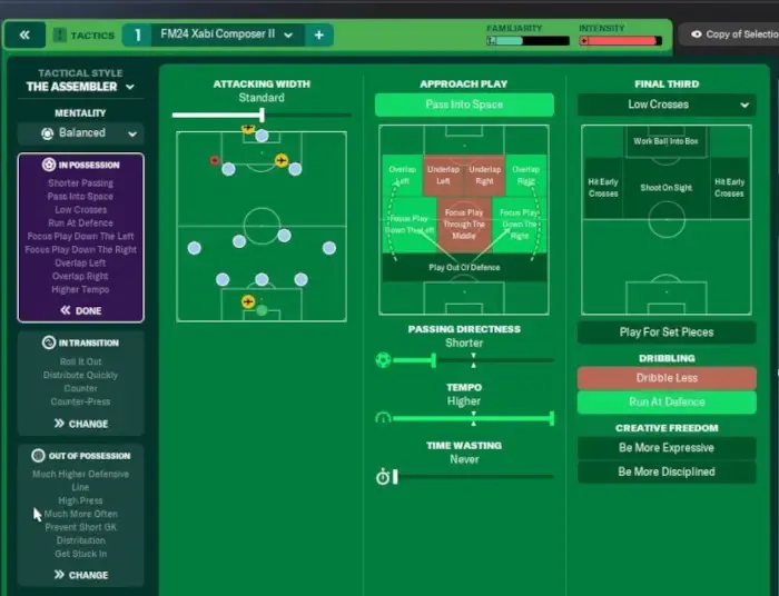 FM24 Xabi Alonso tactic team instructions in possession