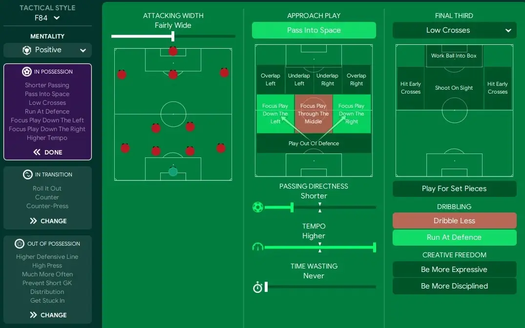 Football Manager 2024 Thunder 4-2-3-1 Tactic team instructions - in possession