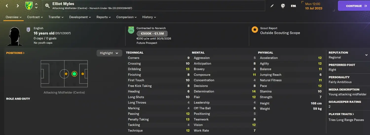 Promising Norwich talent Elliot Myles on Football Manager 2024